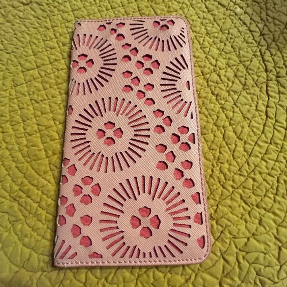 Anthropologie Pink Floral Laser-Cut Wallet Phone Case